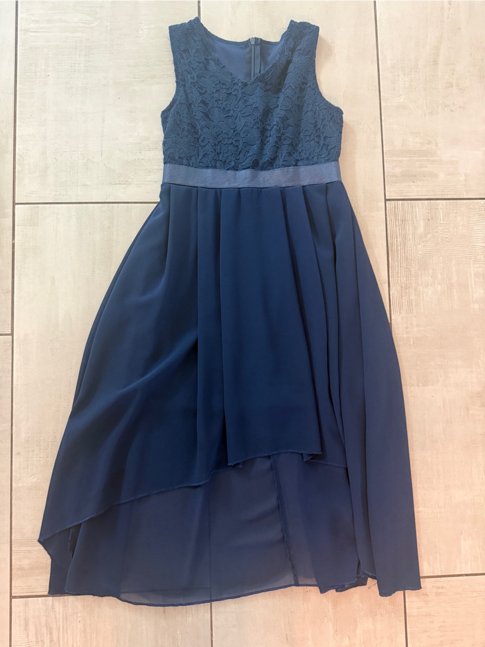 Girls navy blue lace chiffon dress- size 8